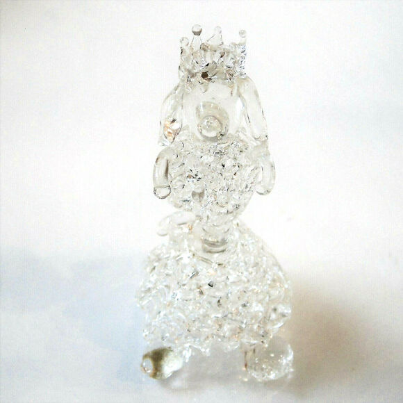 Spun Glass Poodle Dog Figurine Hand Blown Dachshund Art 3" Sit Up Princess Crown - Picture 2 of 5